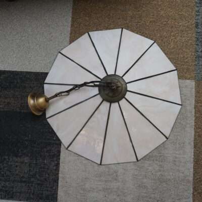 Vintage Tiffany Hanglamp – Glas-in-Lood – Wit/Crème (Ø 54 cm)